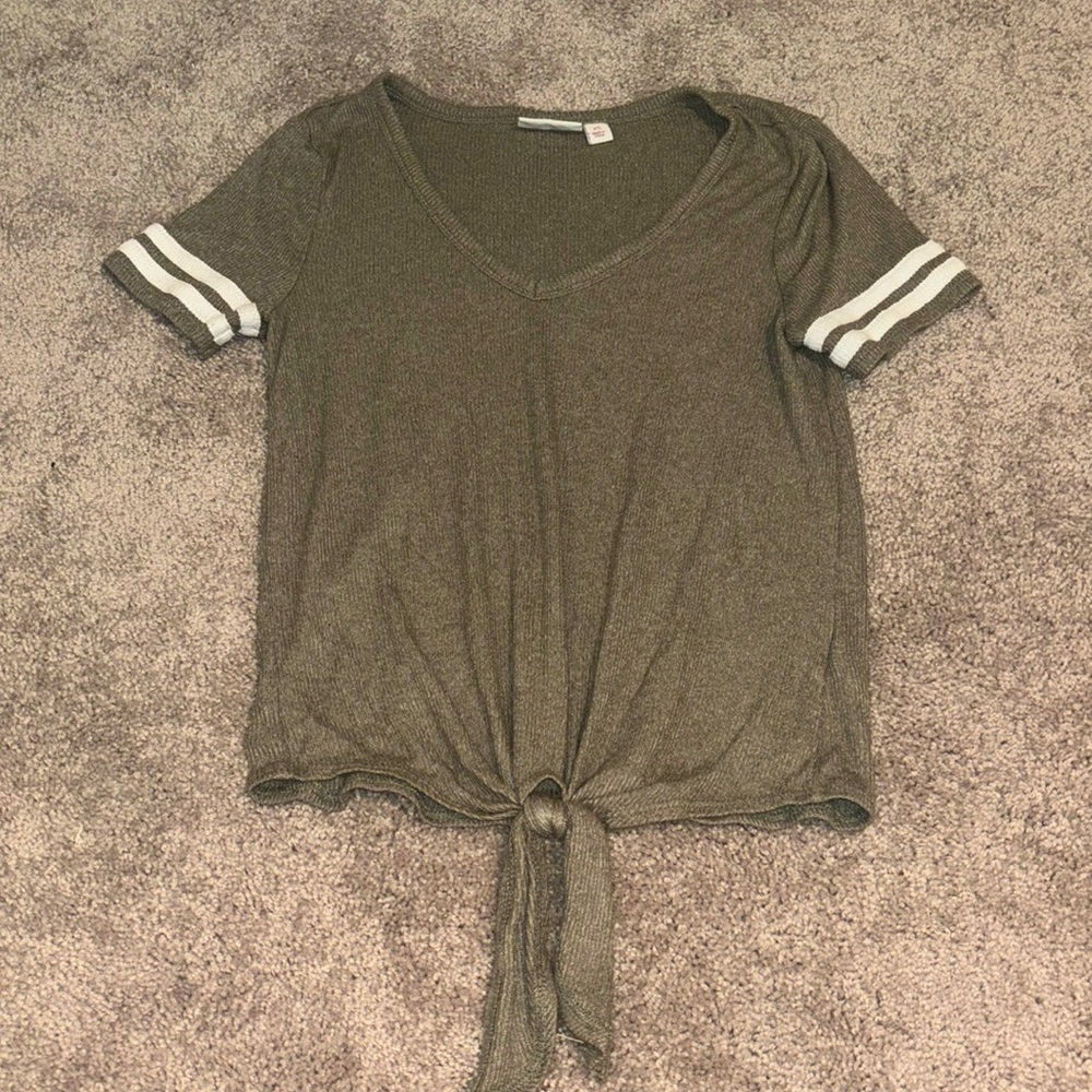 Army Green Top with White Stripes